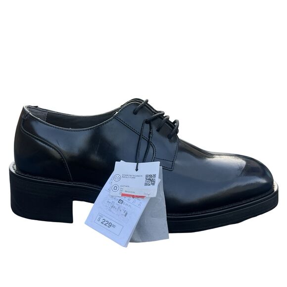 Zara Men\'s Derby Black Leather Dress Shoe Size US 9 UK 8 EUR 42 NWT main image 9